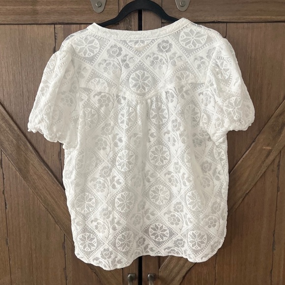 Pilcro by Anthropologie The Aly Puff-Sleeve Sheer Blouse Off White Size LP - Picture 5 of 8